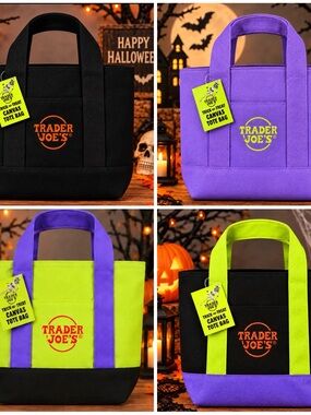 Trader Joe's Halloween Canvas Tote Bag - Black, Purple, Lime Green Options